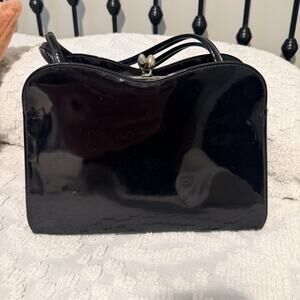 True Vintage 1960s Purse Black Handbag Gold Tone Kiss Lock Dressy Makers Mark
